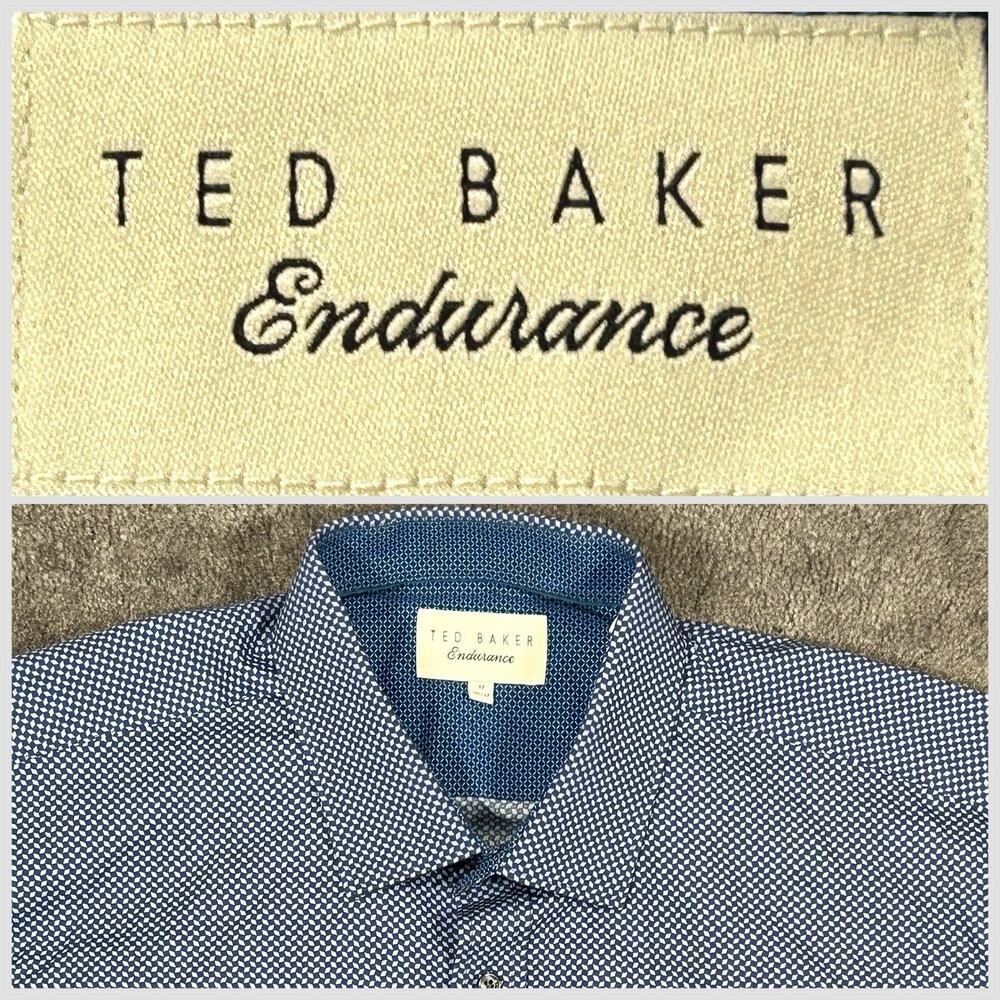 Ted Baker Endudrance XL  NWOT Blue Print Spread Collar Flip Cuff Long Sleeve